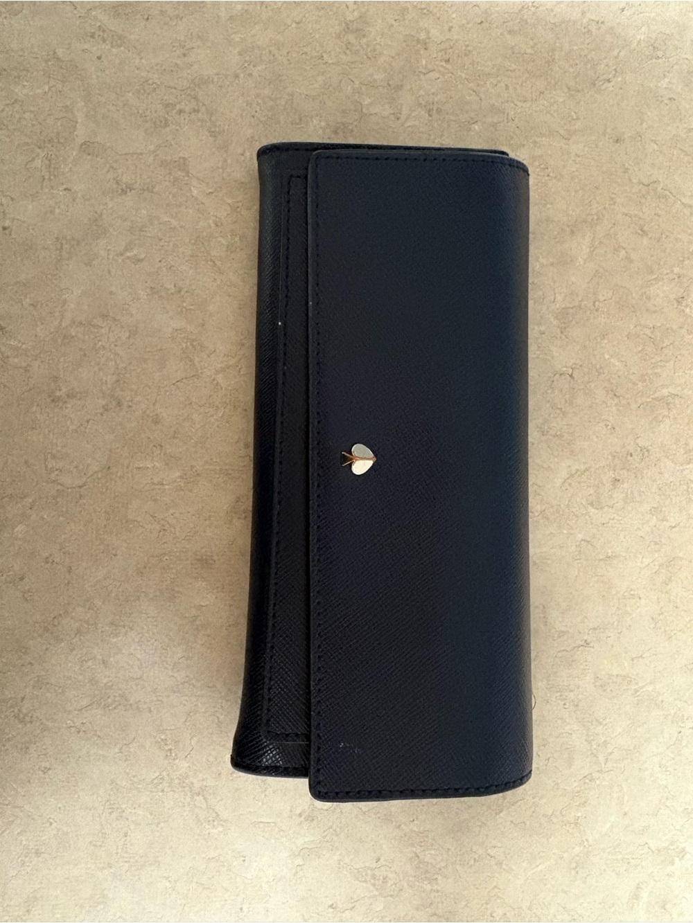 kate spade navy Saffiano Trifold Wallet with silver Spade Accent